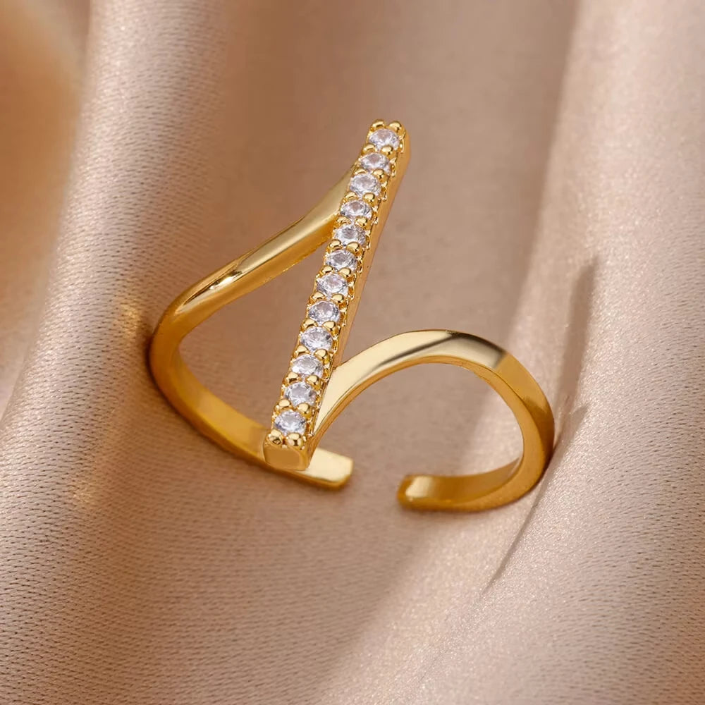 Anéis zircônia de aço inoxidável para mulheres luxo ajustavel