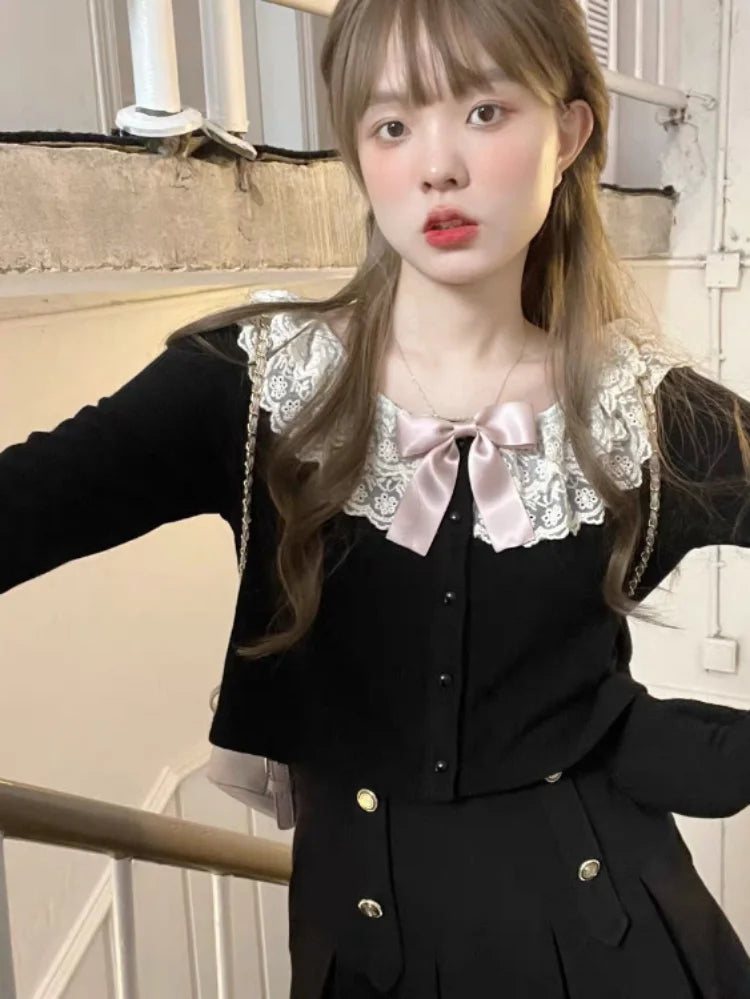 Cardigã de renda com o pescoço Lolita feminino