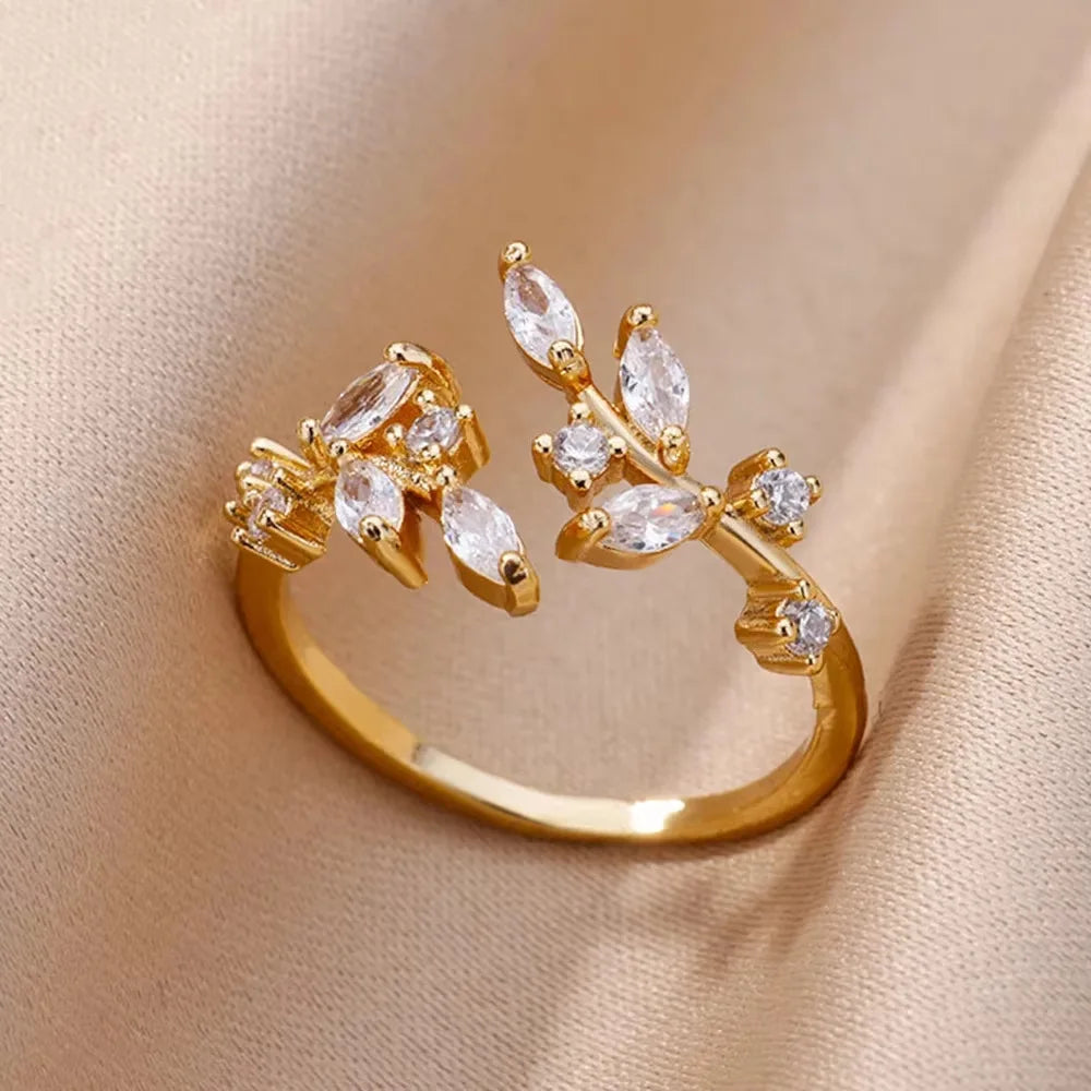 Anéis de cristal de aço inoxidável banhados a ouro para mulheres corrente geometria zircão anel de dedo jóias presente anillos mujer 2025 nova moda