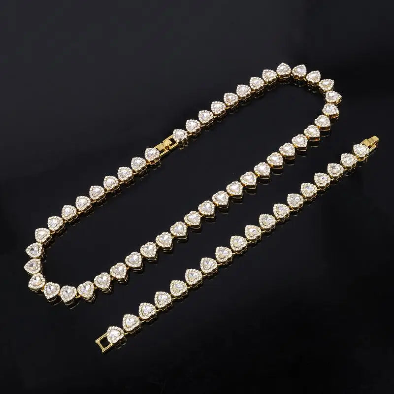 corrente pulseira colar brilhante coração strass cz  jóias
