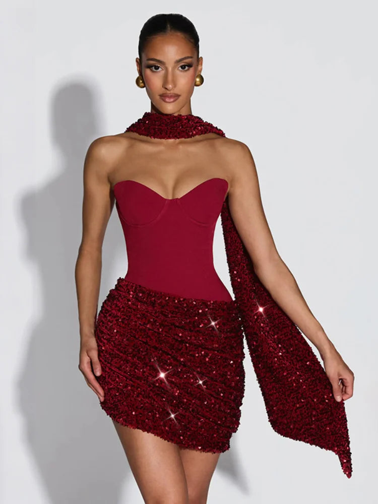 Sexy feminino magro plissado bodycon vestido de lantejoulas sem costas cinta espaguete mini vestidos de verão 2026 senhora noite boate vestido de festa