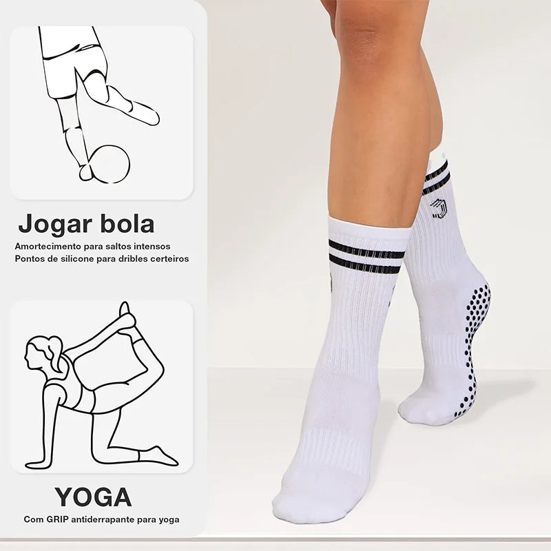 Meias esportivas de algodão antiderrapantes