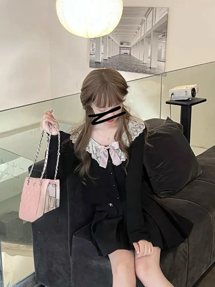 Cardigã de renda com o pescoço Lolita feminino