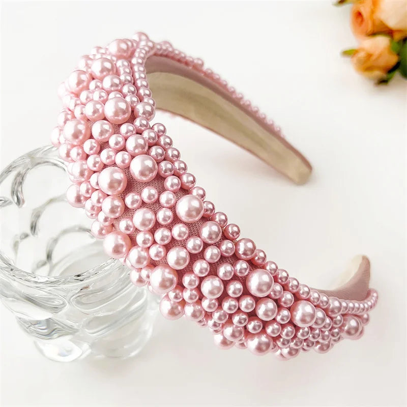 Tiara de Luxo Barroca para Mulheres, Acessório de Cabelo com Espuma Grossa e Pérolas