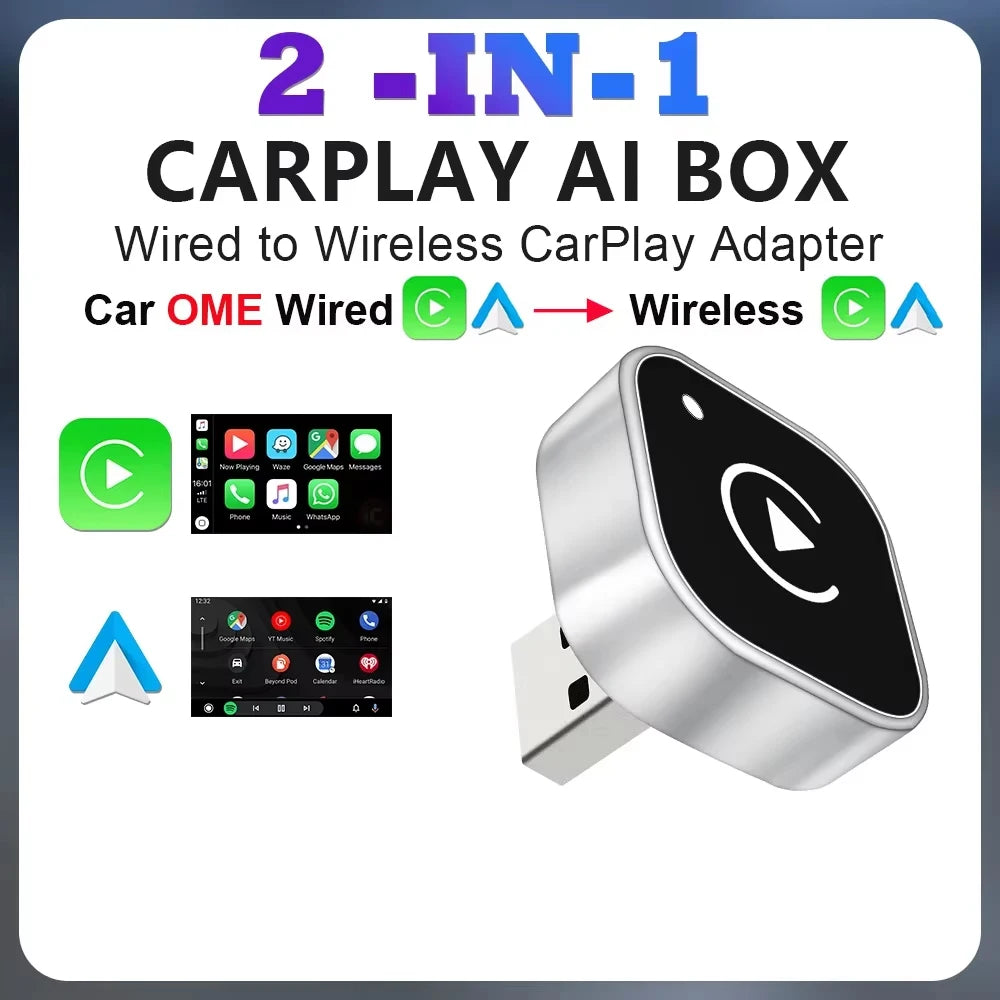 2 em 1 com fio para adaptador automotivo carplay android sem fio para estéreo de carro oem com dongle usb mini caixa inteligente plug and play bluetooth