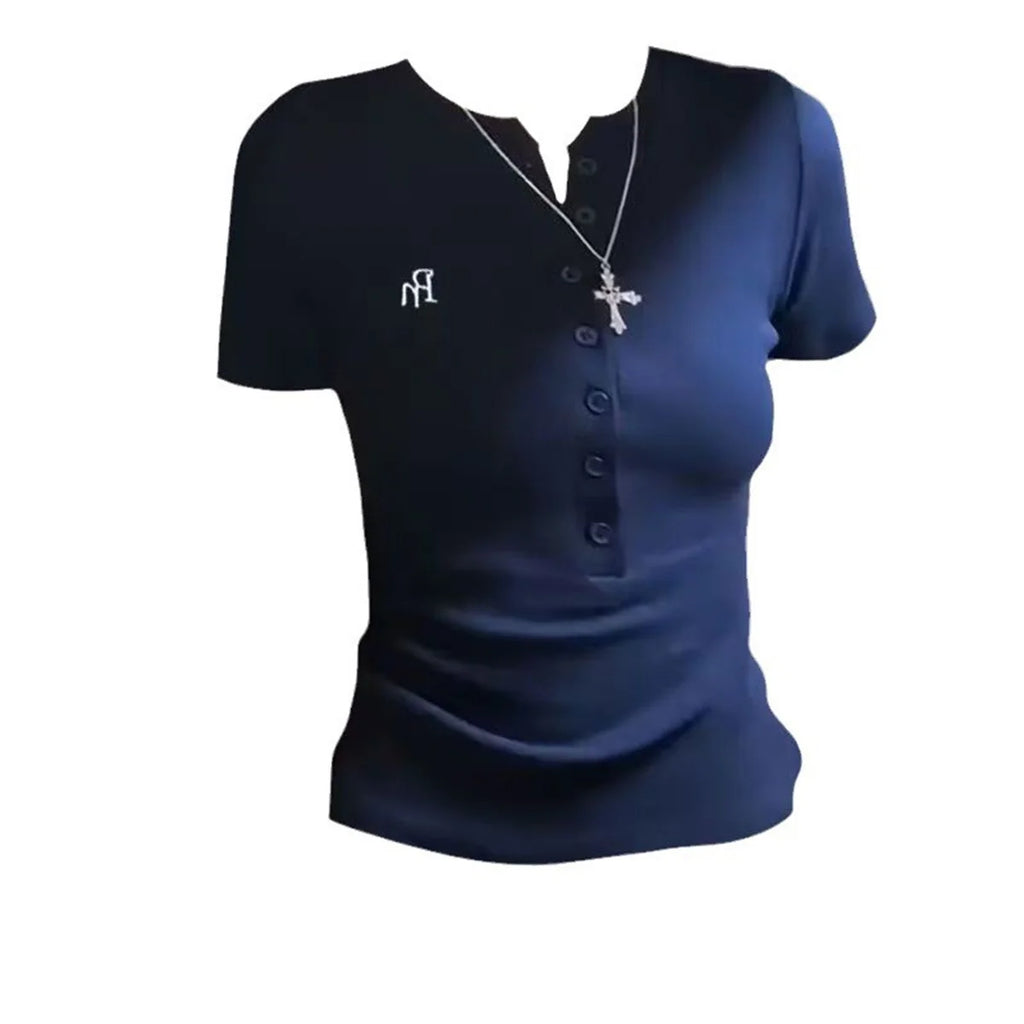 camiseta feminina com decote em v manga curta