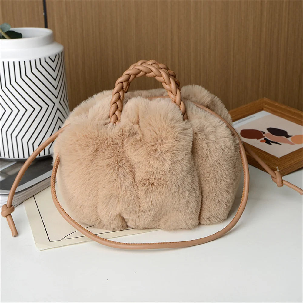Bolsa crossbody feminina de pelúcia de inverno