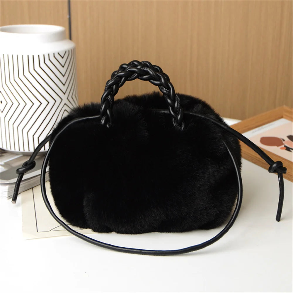 Bolsa crossbody feminina de pelúcia de inverno