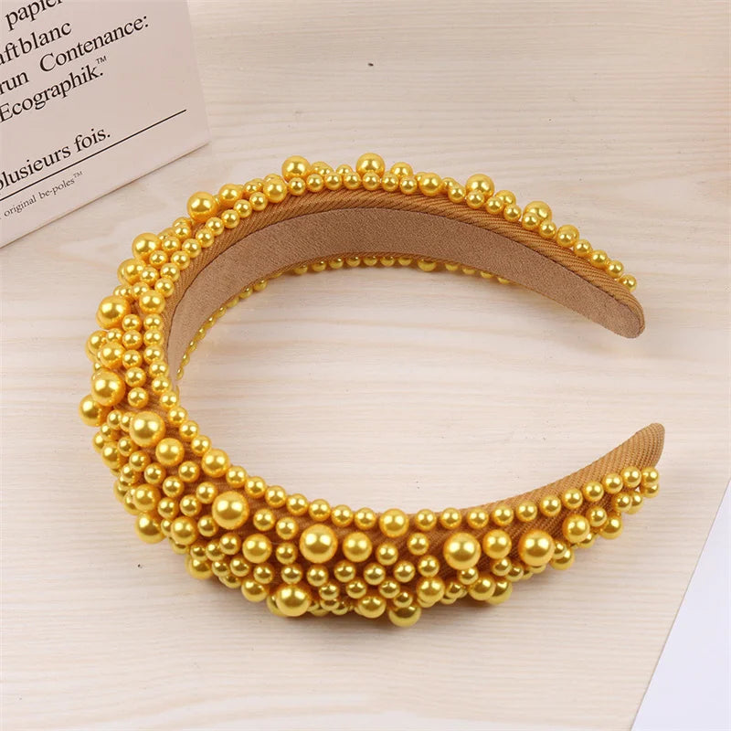 Tiara de Luxo Barroca para Mulheres, Acessório de Cabelo com Espuma Grossa e Pérolas