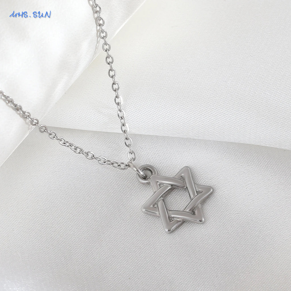Colar simples estrela de david hexagrama pingente colares zircão cúbico ouro/prata