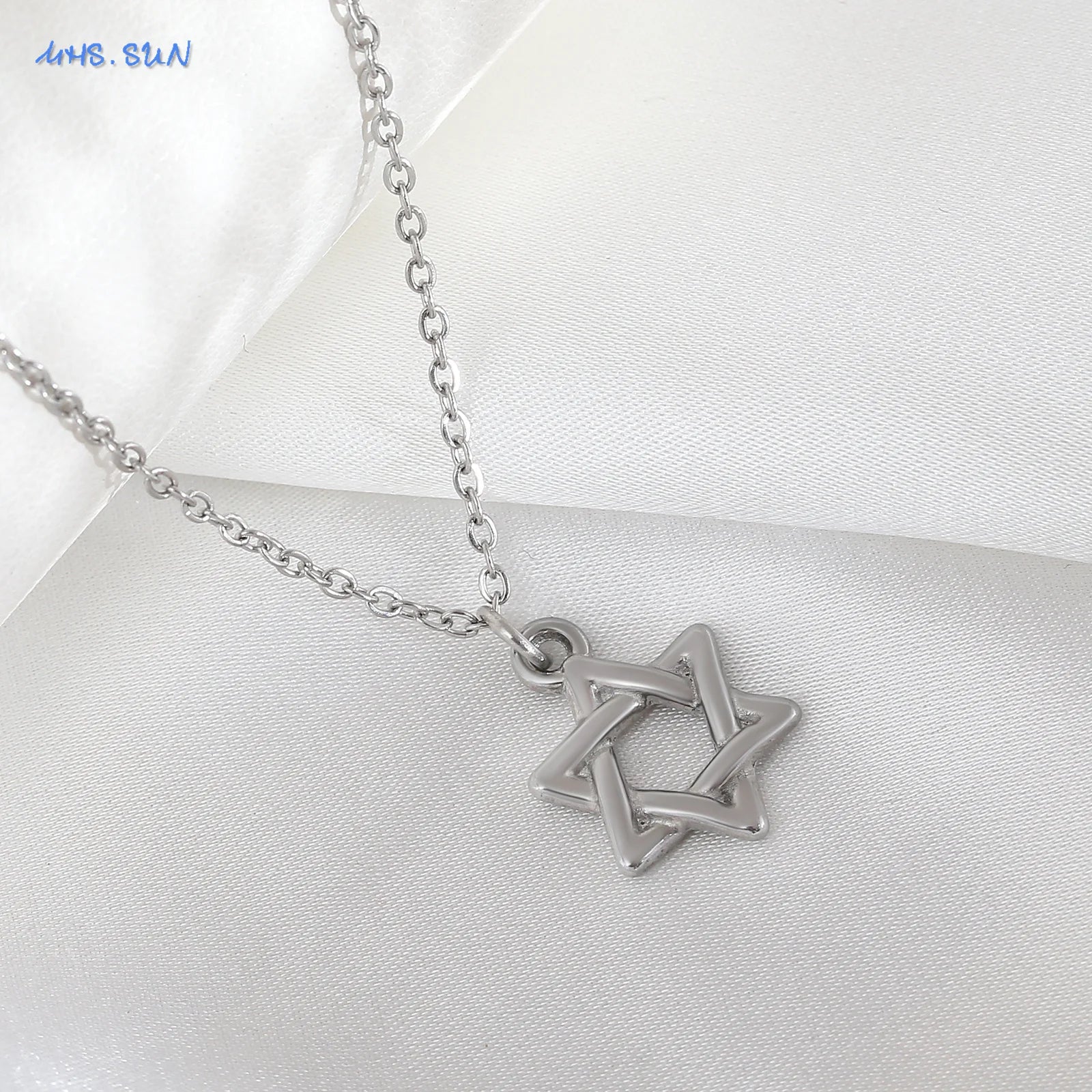 Colar simples estrela de david hexagrama pingente colares zircão cúbico ouro/prata