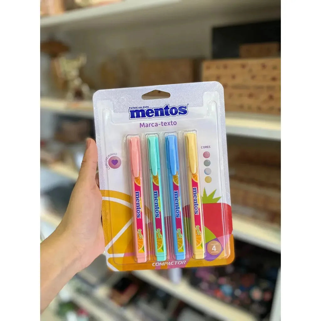 Marca Texto Mentos Compactor Em 4 Cores Com Cheirinho Lápis De Texto Escolar E De Escritório