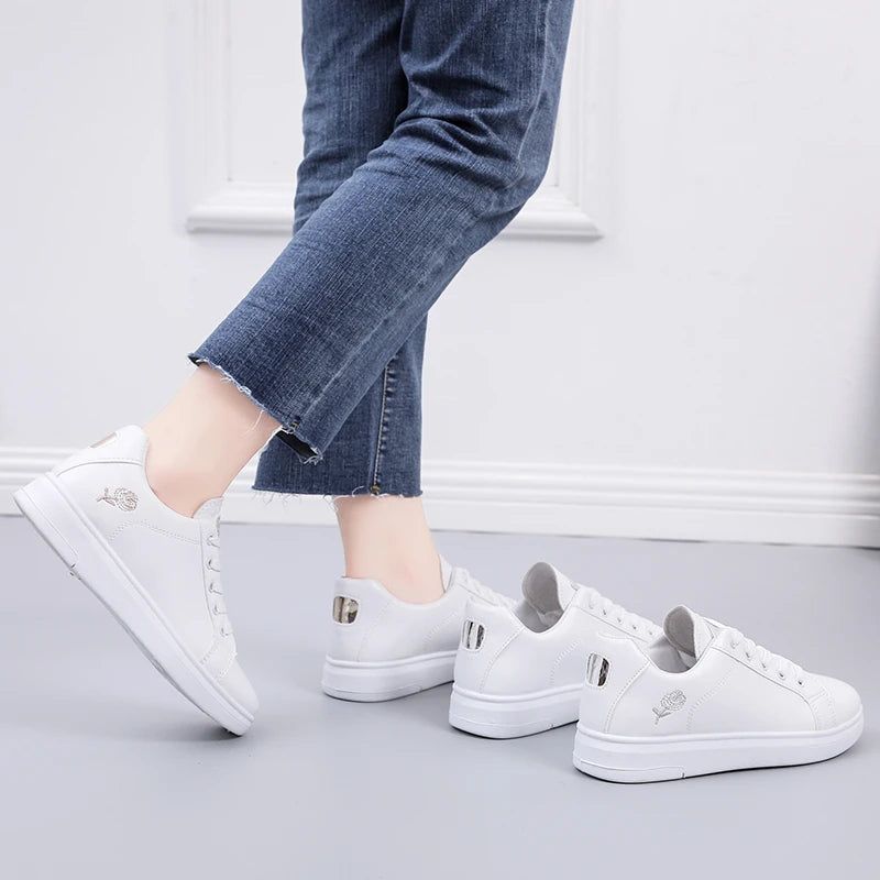 Tenis casual feminino branco respirável
