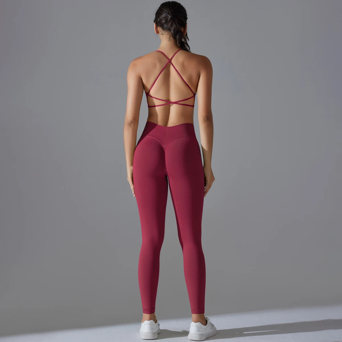 Conjunto fitness sem costura para mulheres top esportivo leggings
