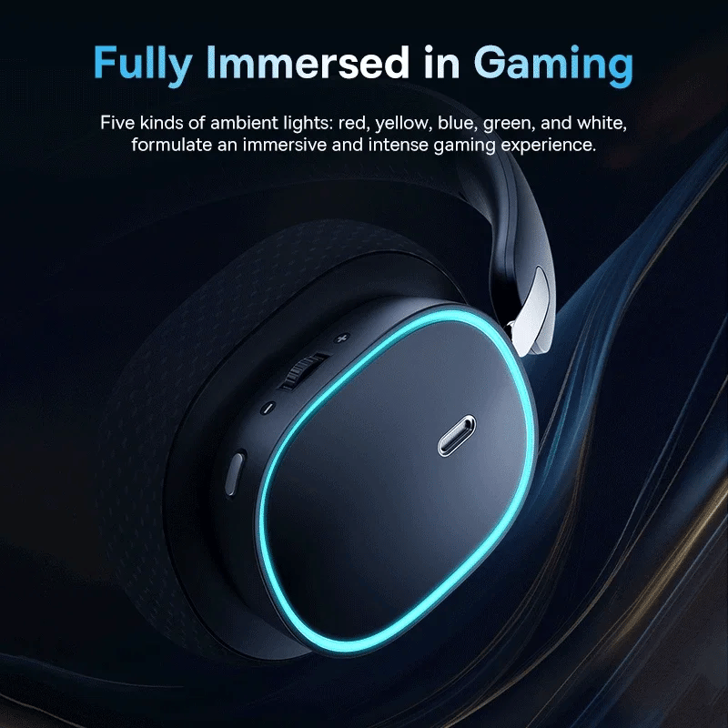 Baseus GH02 Gaming Wireless Headphone com microfone Over-Ear Fones de ouvido Bluetooth 5.3 40mm Driver 2.4G/Wireless/Cable RGB Fones de ouvido
