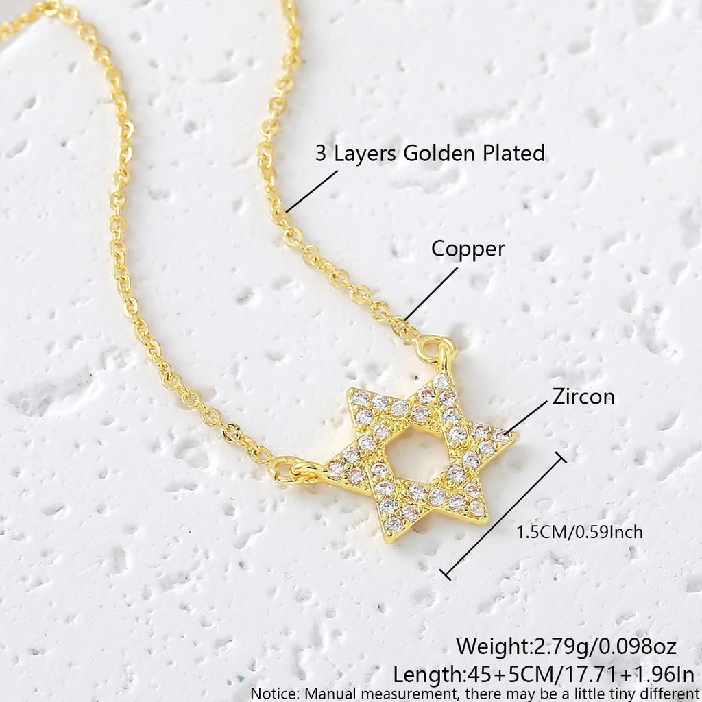 Colar simples estrela de david hexagrama pingente colares zircão cúbico ouro/prata