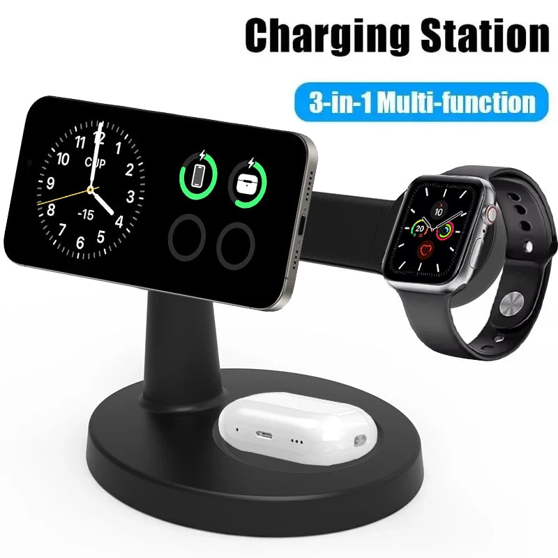 Suporte de carregador magnético sem fio 3 em 1 para magsafe iphone 16 15 14 13 pro max apple watch 9 8 airpods pro