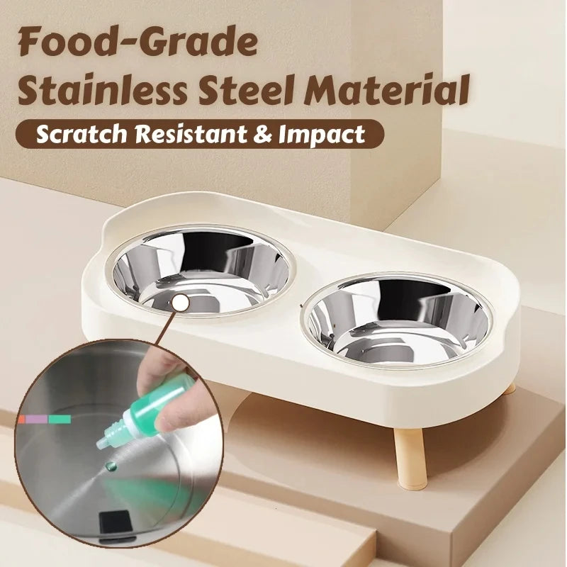 Alimentador elevado colorido para animais de estimação com dopamina: tigelas duplas de aço inoxidável com suporte para pescoço - Estação de alimentos e água da moda para animais de estimação