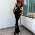 Sexy estilo oco para fora sem costas amarrar vestido feminino praia férias beachwear cobrir tricô sol banho protetor solar vestido longo