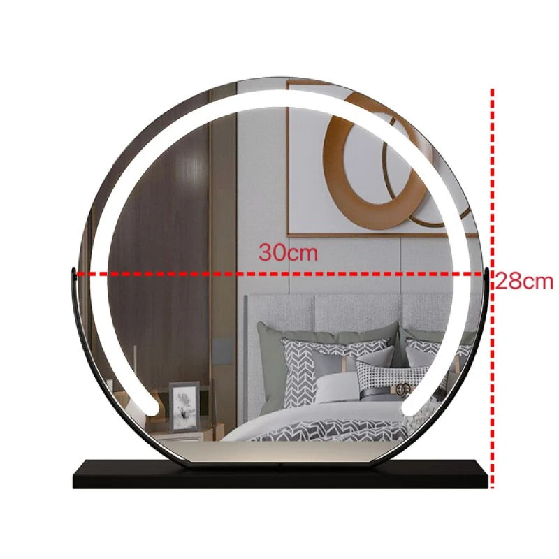 Espelho de maquilhagem com luz LED , brilho ajustável, 360 rotação tripla, iluminação de 3 cores