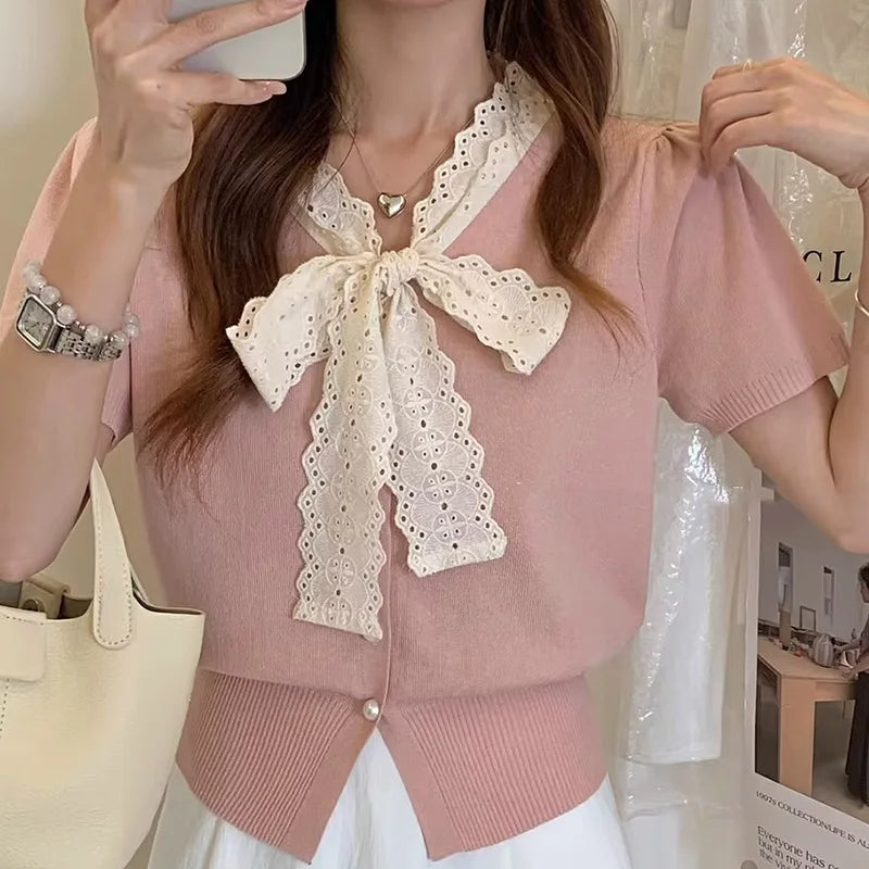 Cardigan de manga curta camisola feminina